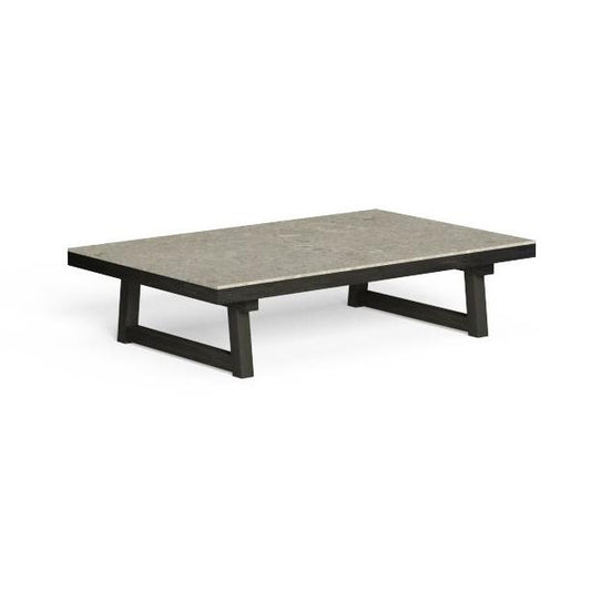 Alabama/Wood - Sled Base Porcelain Stoneware Coffee Table With Iroko Frame by Talenti #Palissandro - Sand Limestone