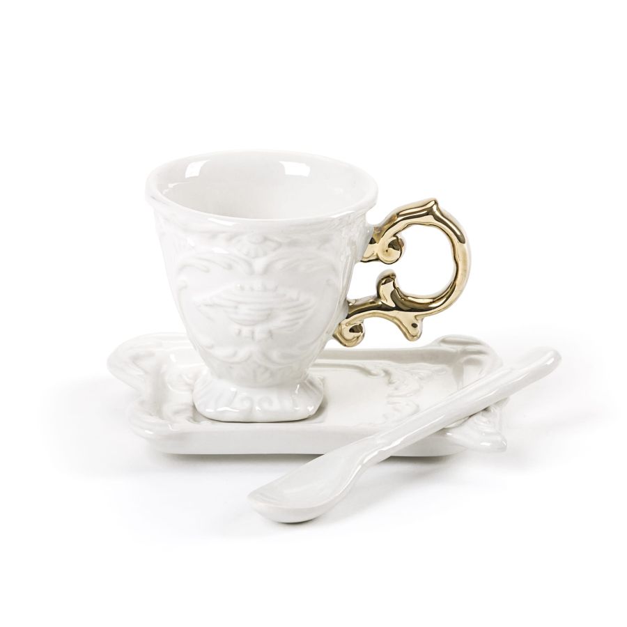 Fine Porcelain Coffee cup + saucer + spoon I-WARES by Seletti #Gold
