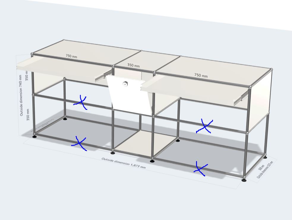 USMハラー デスク 1850(1つのドロップダウン扉、2つのエクステンションシェルフ)