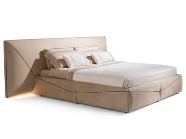 BASTIAN - Nabuk double bed with upholstered headboard by Visionnaire