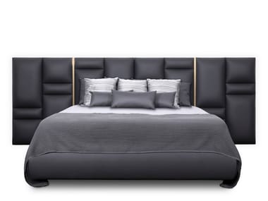 CHÂTEAU - Leather double bed with upholstered headboard by Luxxu