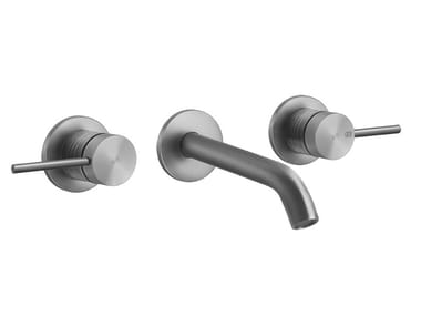 TRAME - 3 hole wall-mounted stainless steel washbasin mixer by Gessi