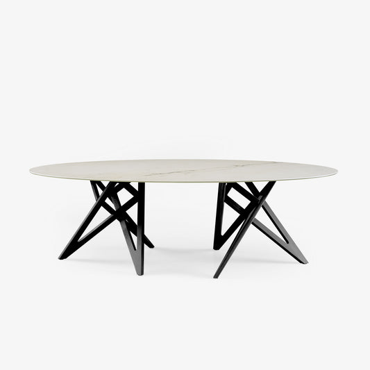 ENNÉA - Oval dining table in porcelain stoneware マーブル効果