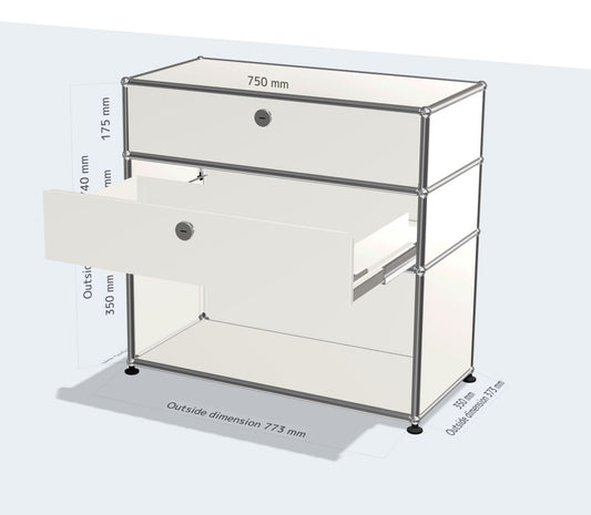 1x3ミニ書棚（メタルボックス付き2段引き出し）[W750XD350XH(350+175+175)]