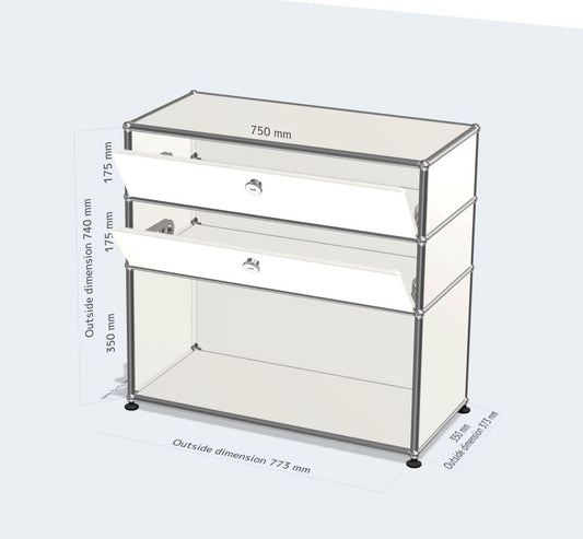 1x3ミニ書棚（2つのドロップダウン扉）[W750XD350XH(350+175+175)]