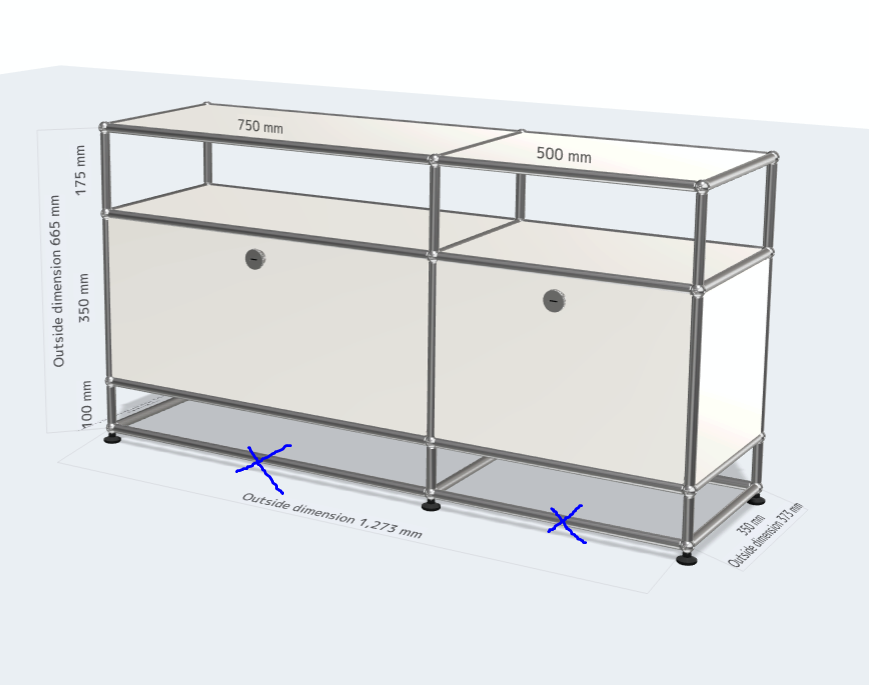 2x3 module (2 drop down doors with legs) [W(750+500)XD350XH(100+350+175)]