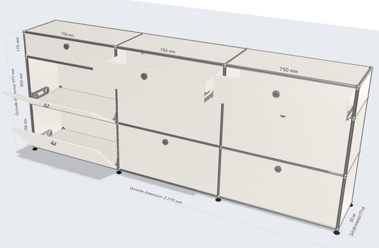 3x3 module sideboard (bottom 3-3 drop down & top 3 extension doors with metal box) [W(750+750+750)XD350XH(350+350+175)]
