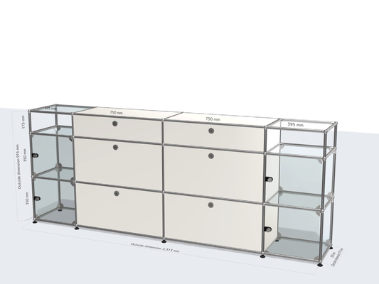 4x3モジュール（6つのドロップダウン扉、4つのガラス扉、2つのガラスパネル） [W(395+750+750+395)XD350XH(350+350+175)]