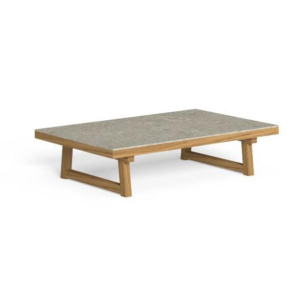 Alabama/Wood - Sled Base Porcelain Stoneware Coffee Table With Iroko Frame by Talenti #Natural Teak - Sand Limestone