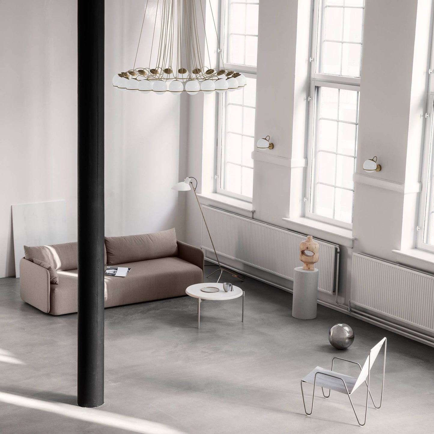 Wall Lamp Model 237/1 by Astep #1 Opaline Sphere (14cm Diameter) / Champagne Mount