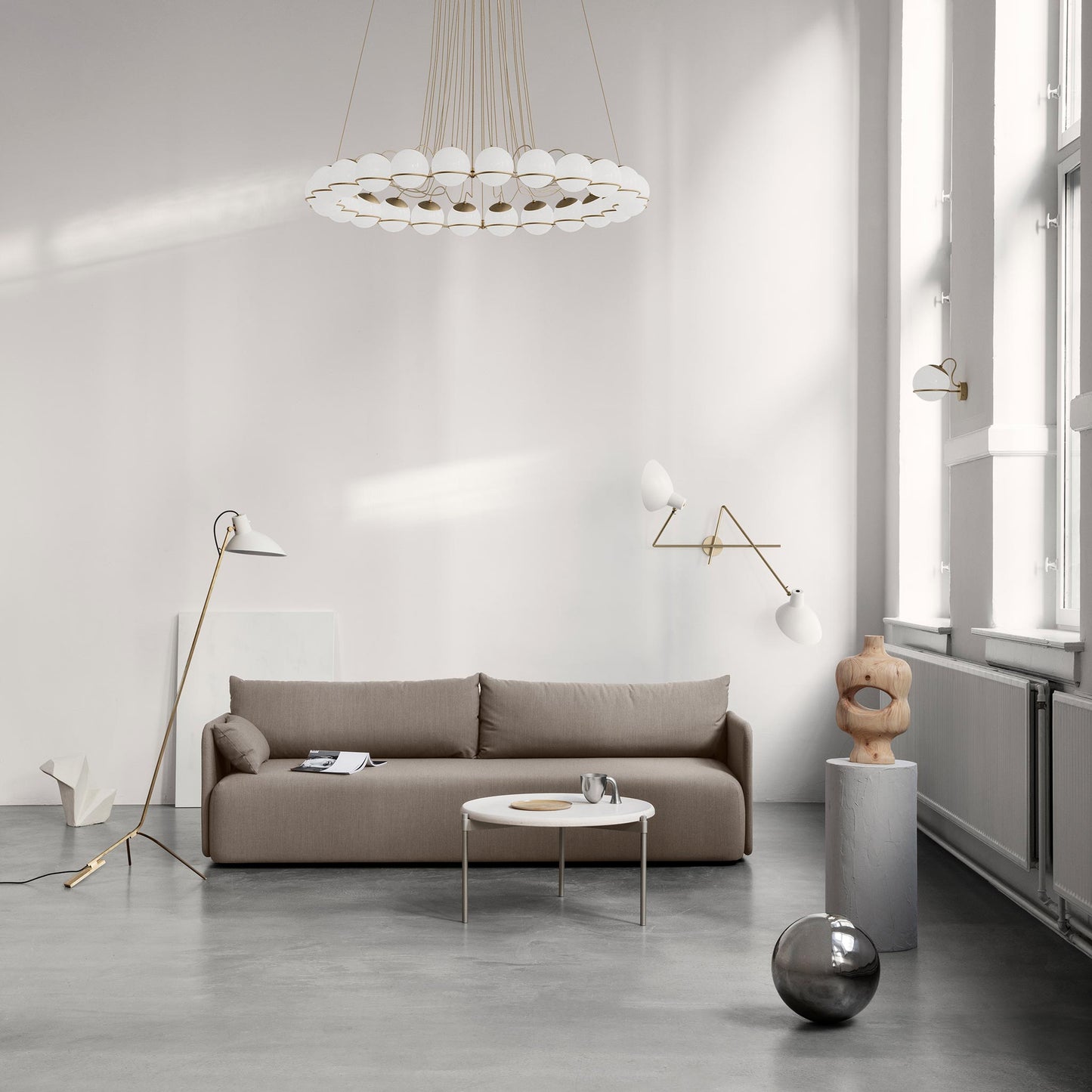 Wall Lamp Model 237/1 by Astep #1 Opaline Sphere (14cm Diameter) / Champagne Mount