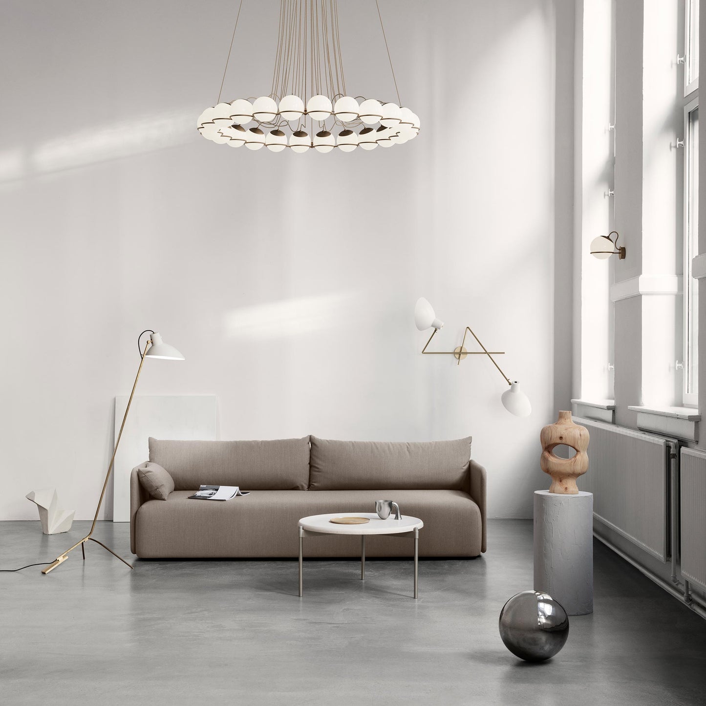 Wall Lamp Model 237/1 by Astep #1 Opaline Sphere (14cm Diameter) / Champagne Mount