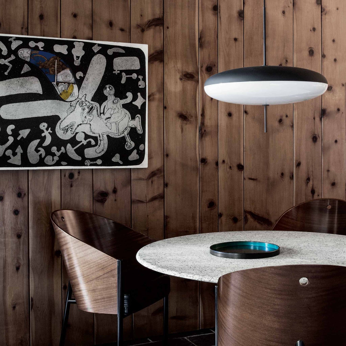 Suspension Lamp Model 2065 by Astep #Black & White Diffuser / Black Hardware / Black Cable