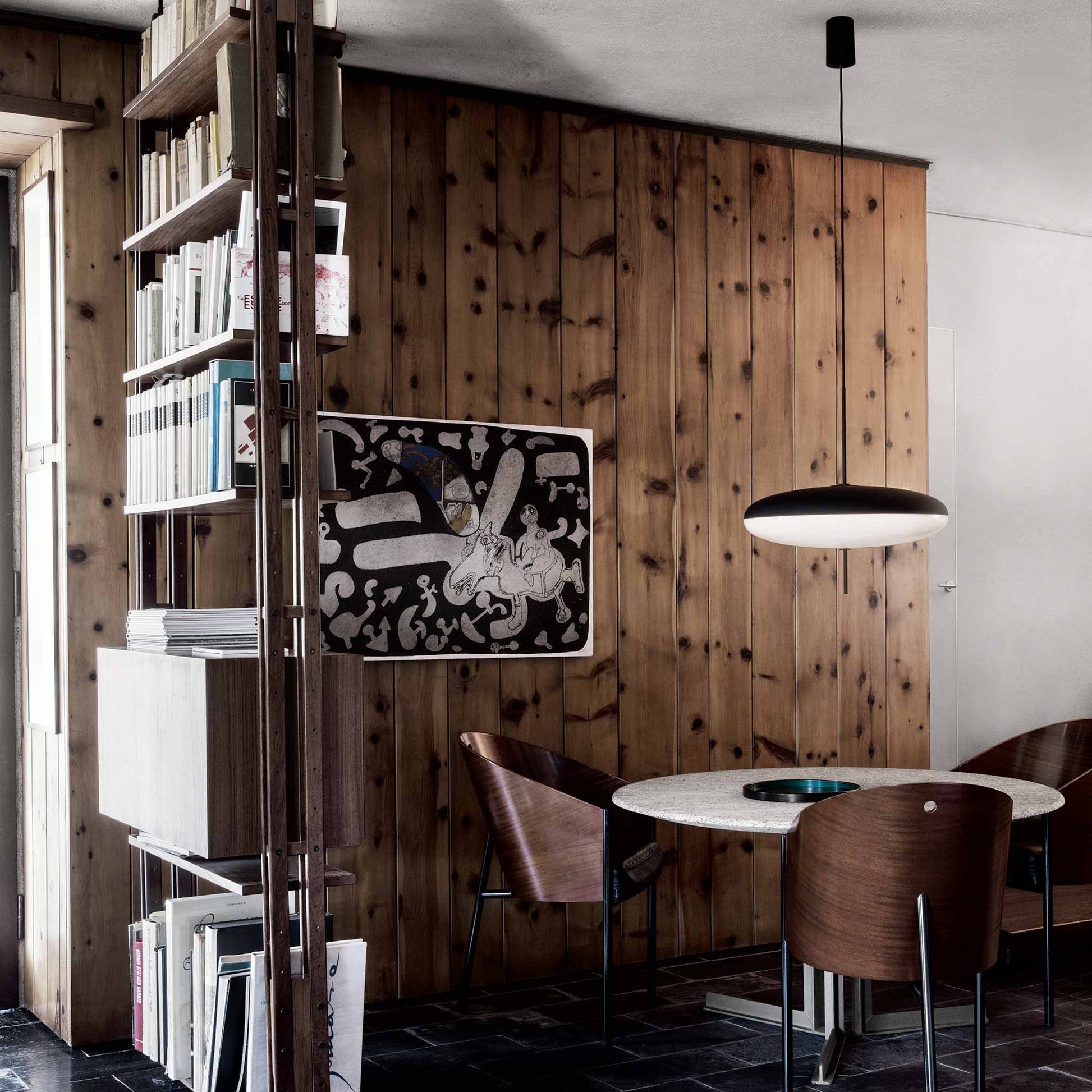 Suspension Lamp Model 2065 by Astep #Black & White Diffuser / Black Hardware / Black Cable