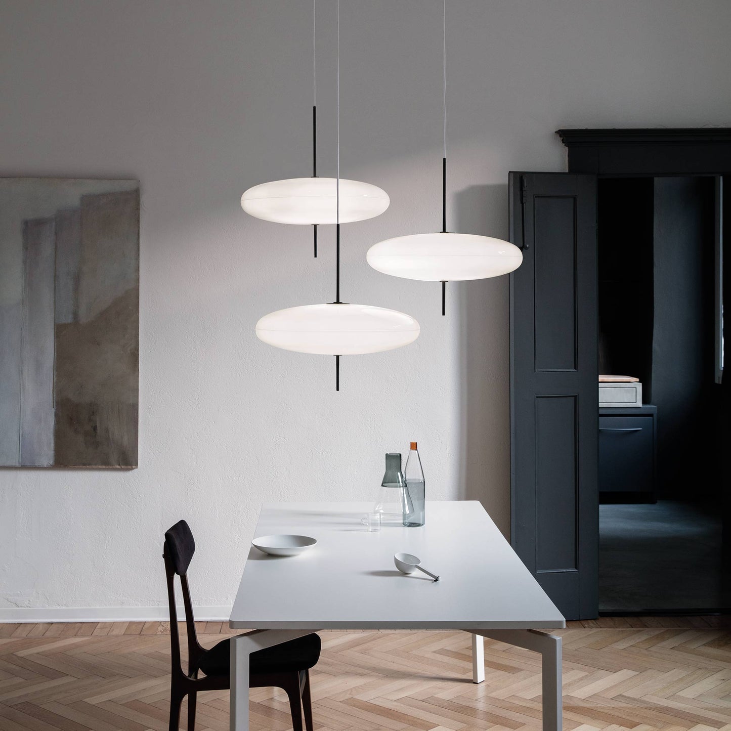 Suspension Lamp Model 2065 by Astep #White Diffuser / Black Hardware / White Cable