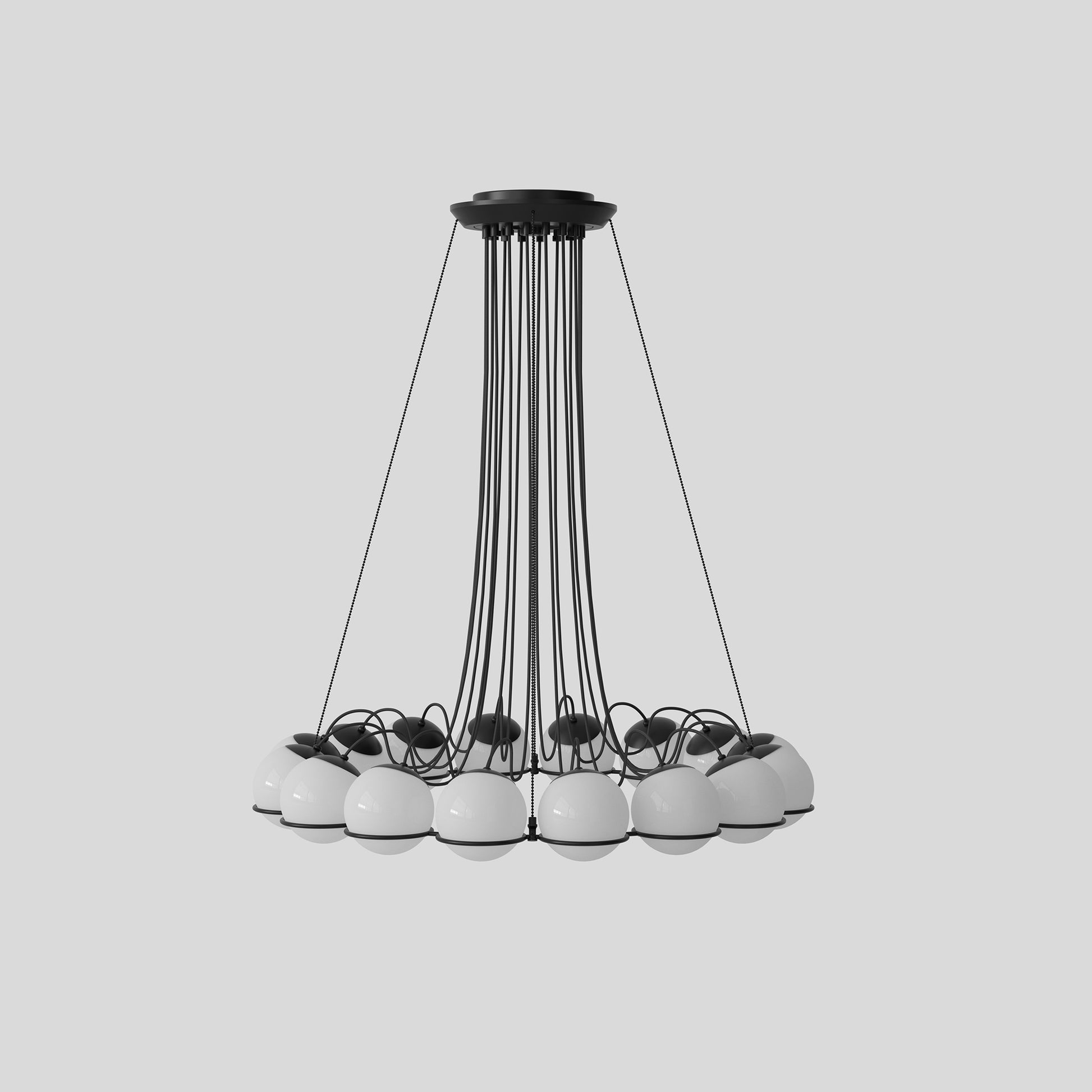 Suspension Lamp Model 2109/16/14 by Astep #16 Opaline Spheres (14cm Diameter) / Black Structure