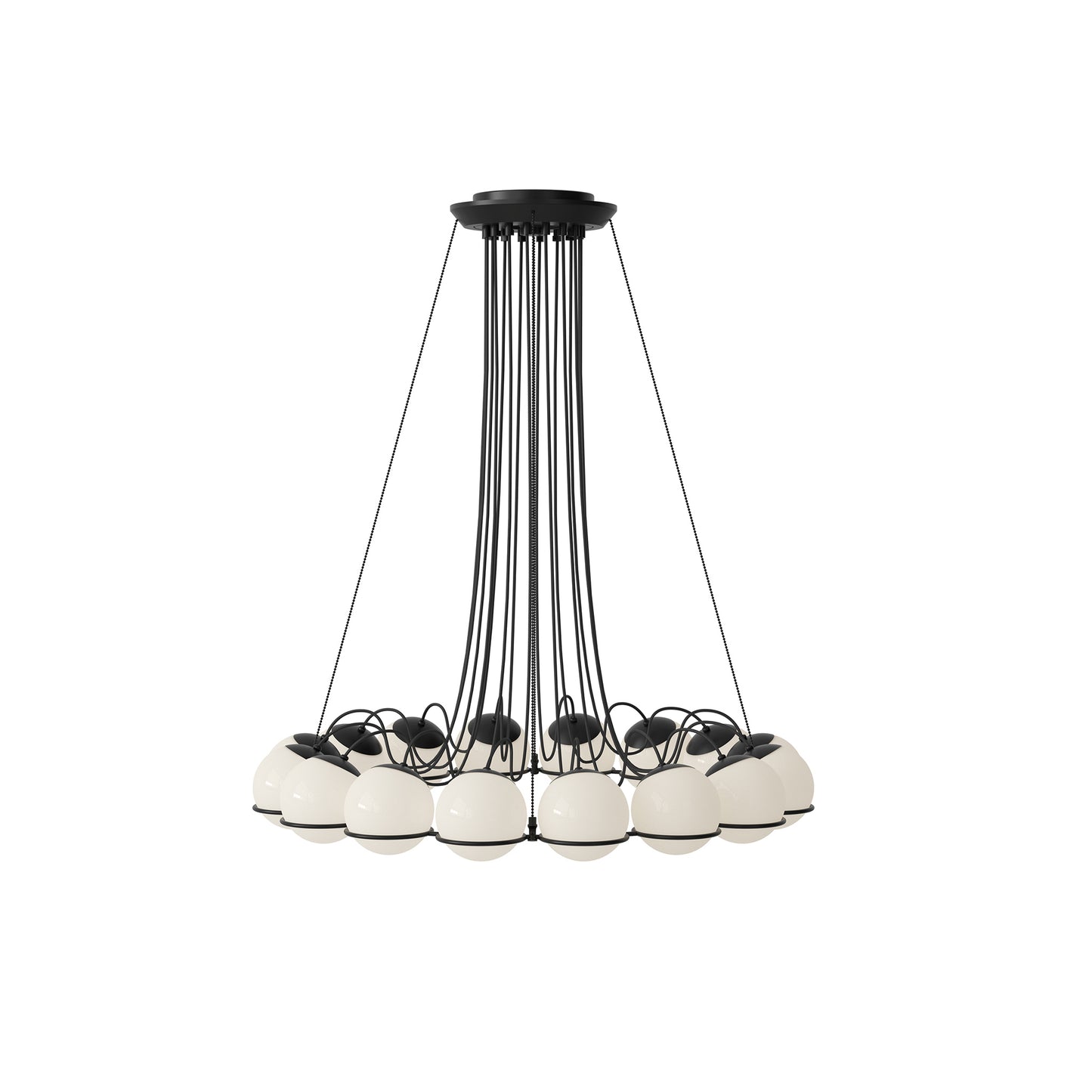 Suspension Lamp Model 2109/16/14 by Astep #16 Opaline Spheres (14cm Diameter) / Black Structure