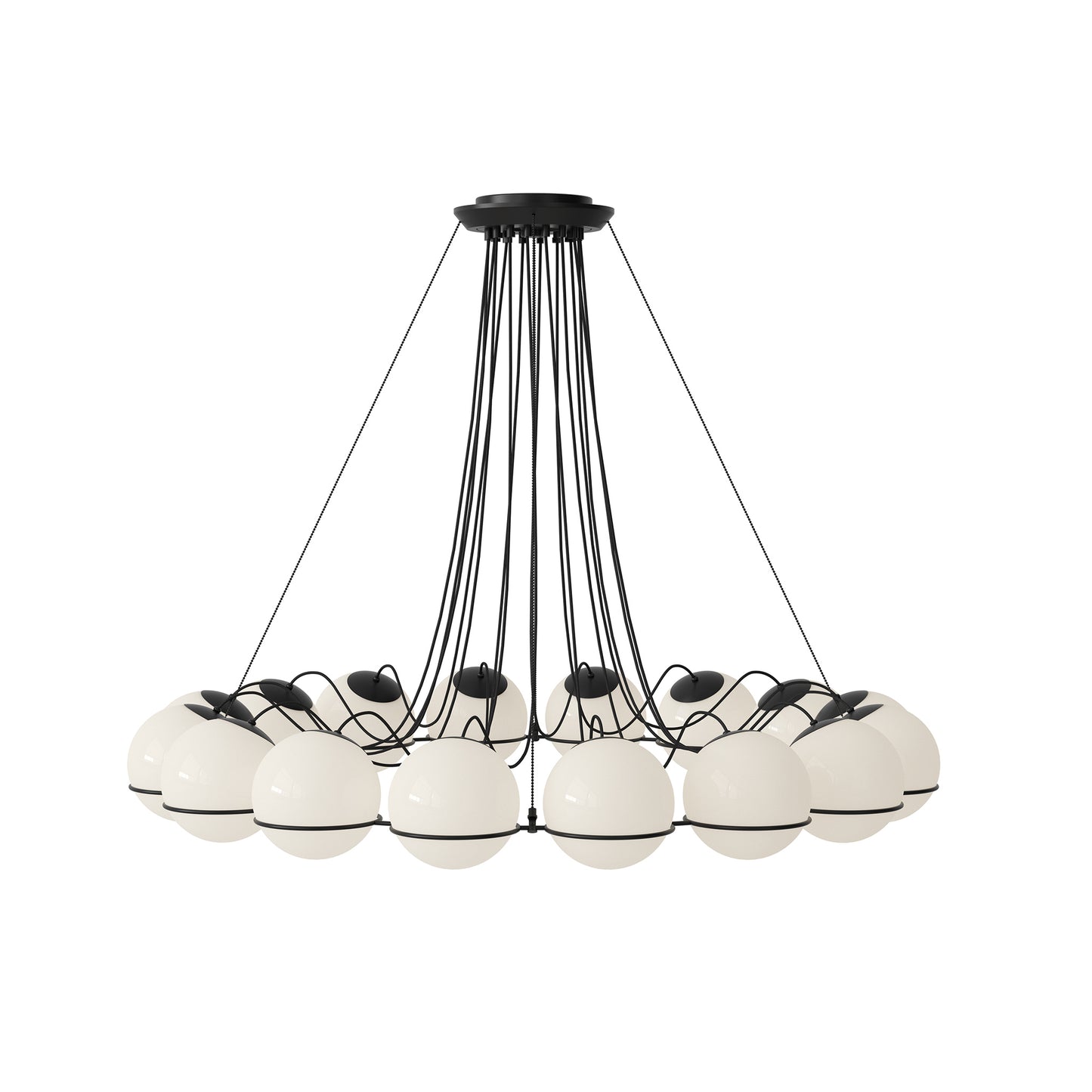 Suspension Lamp Model 2109/16/20 by Astep #16 Opaline Spheres (20cm Diameter) / Black Structure