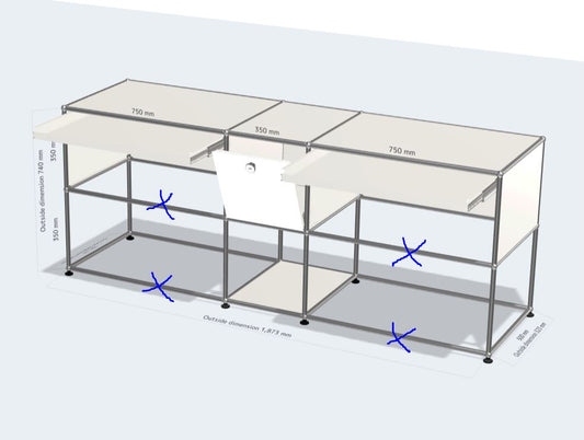 USMハラー デスク 1850（1つのドロップダウン扉、2つのエクステンションシェルフ）