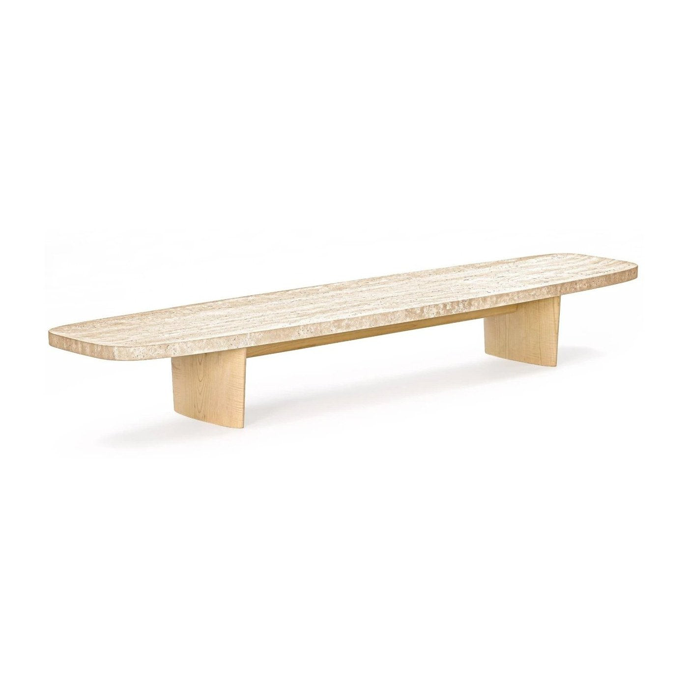 Matéria Long - Rectangular travertine and wood coffee table (リクエスト情報)
