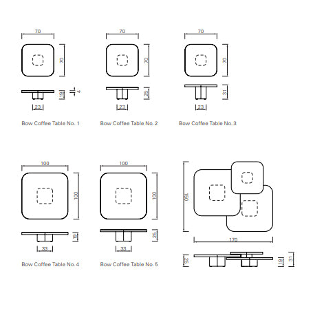 BOW コーヒーテーブル NO. 4 - スクエア真鍮コーヒーテーブル