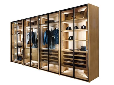 AVANT - Sectional wood and glass wardrobe - LED lighting available upon request (Dimension - H.240 &amp; 4 Doors) (Request Info)
