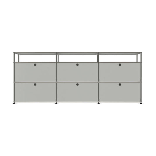 3x3 Modular Metal Sideboard with 6 bottom doors & 1-1-1 pannel [W(750+750+750)XD350XH(350+350+175)] by Usm #Light Gray [RAL 7035]