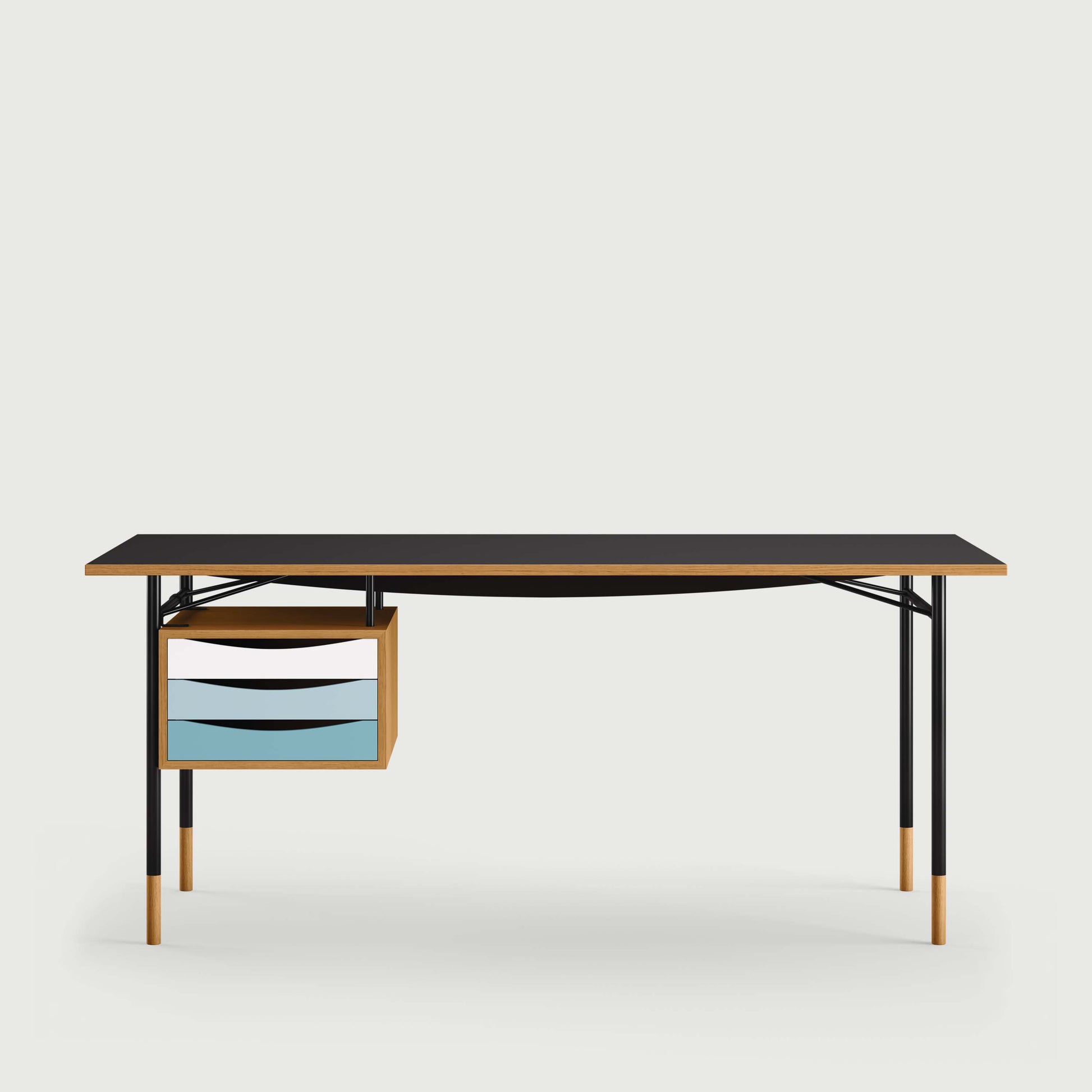 THE NYHAVN DESK W/ TRAY UNIT by House of Finn Juhl #Oak Dark Oil / Black Linoleum/Black / Cold Colours