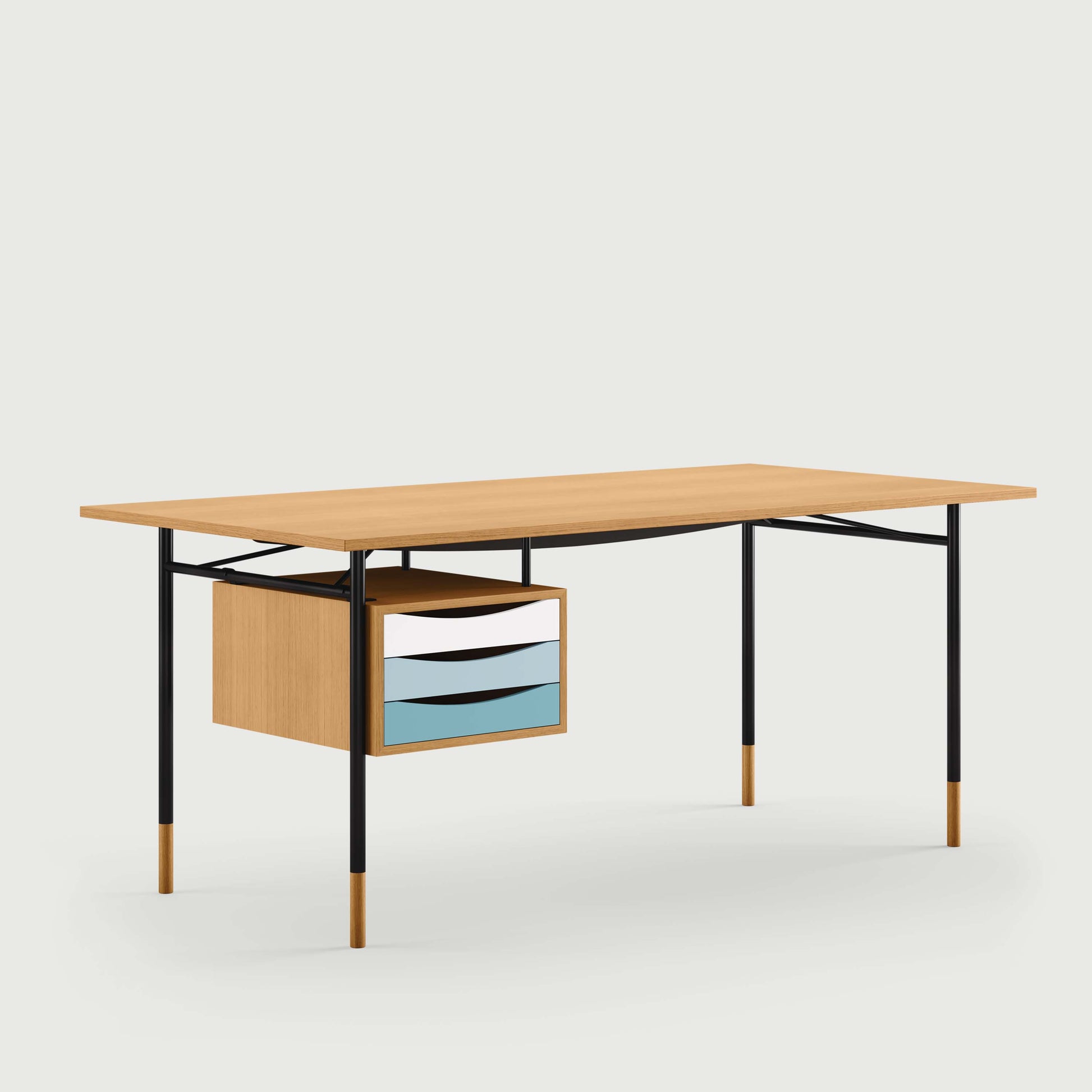 THE NYHAVN DESK W/ TRAY UNIT by House of Finn Juhl #Oak Dark Oil/Black / Cold Colours