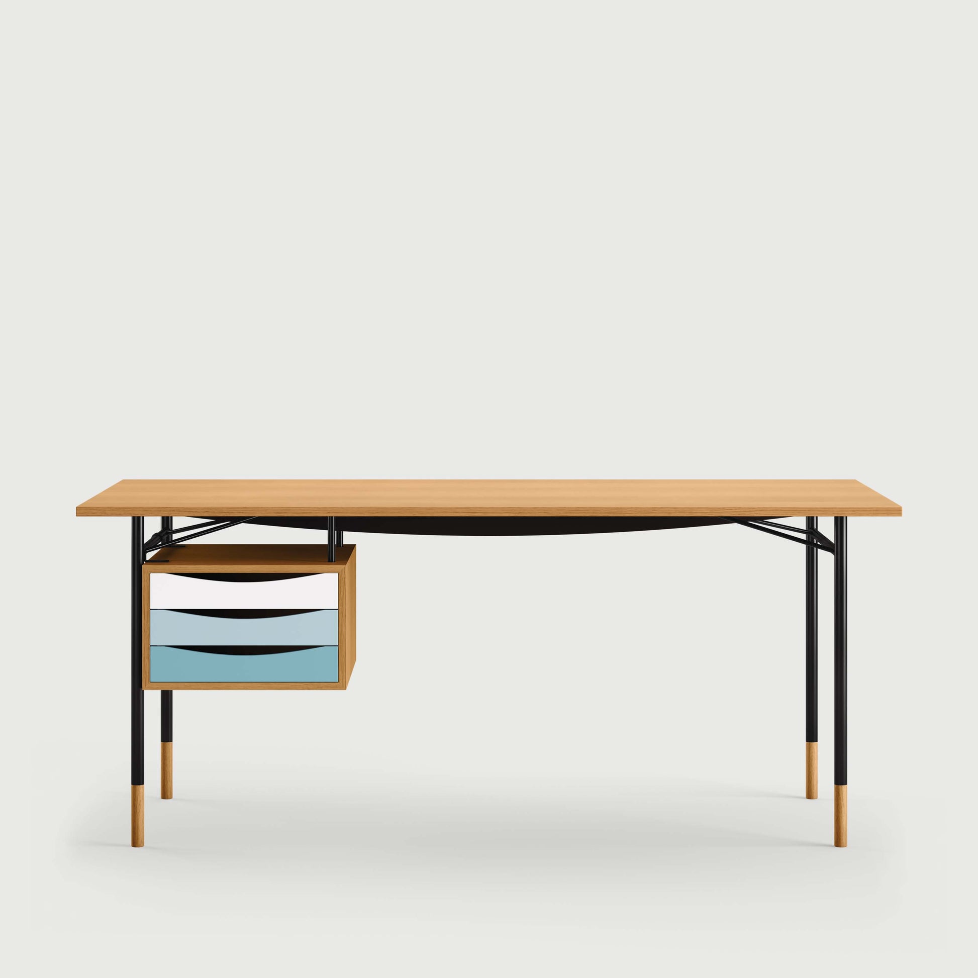 THE NYHAVN DESK W/ TRAY UNIT by House of Finn Juhl #Oak Dark Oil/Black / Cold Colours