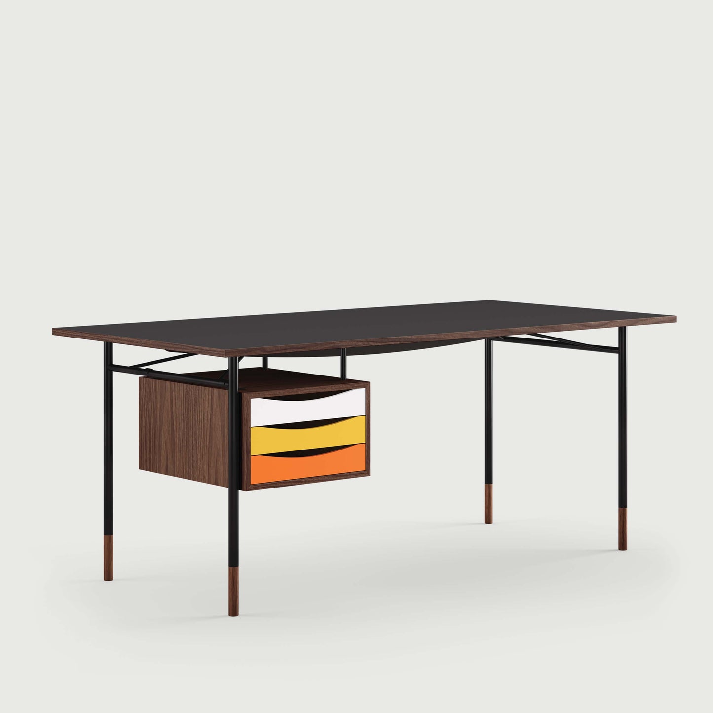 THE NYHAVN DESK W/ TRAY UNIT by House of Finn Juhl #Walnut / Black Linoleum/Black / Warm Colours