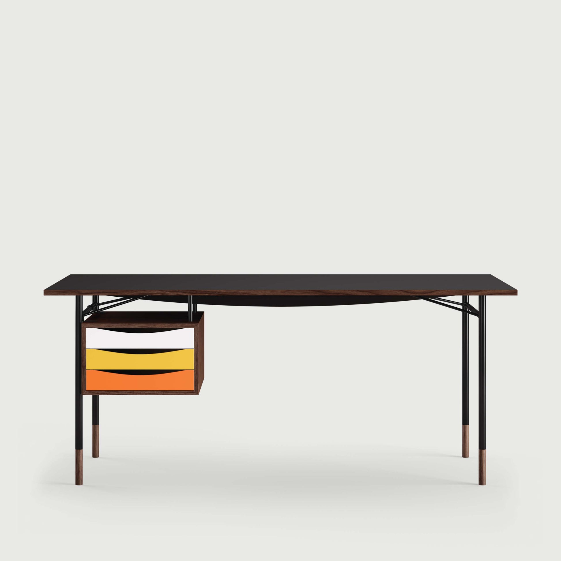 THE NYHAVN DESK W/ TRAY UNIT by House of Finn Juhl #Walnut / Black Linoleum/Black / Warm Colours