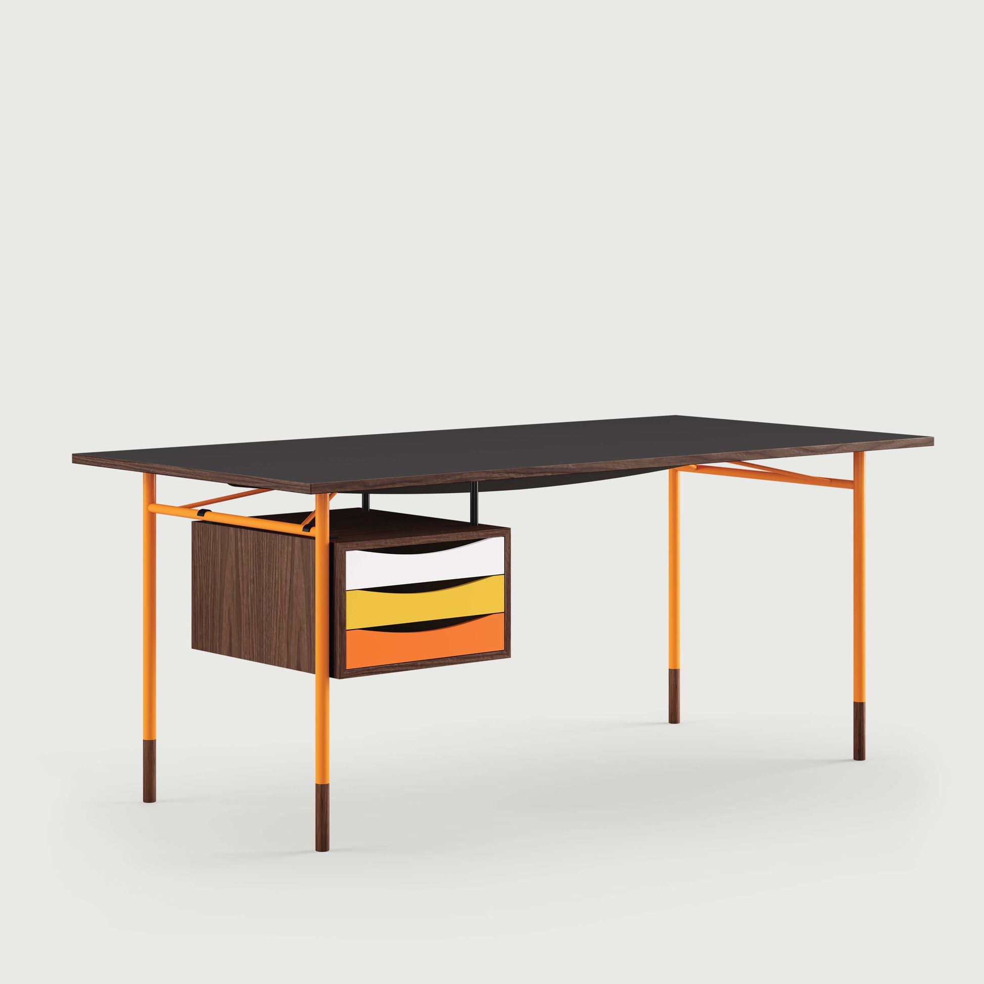 THE NYHAVN DESK W/ TRAY UNIT by House of Finn Juhl #Walnut / Black Linoleum/Orange / Warm Colours