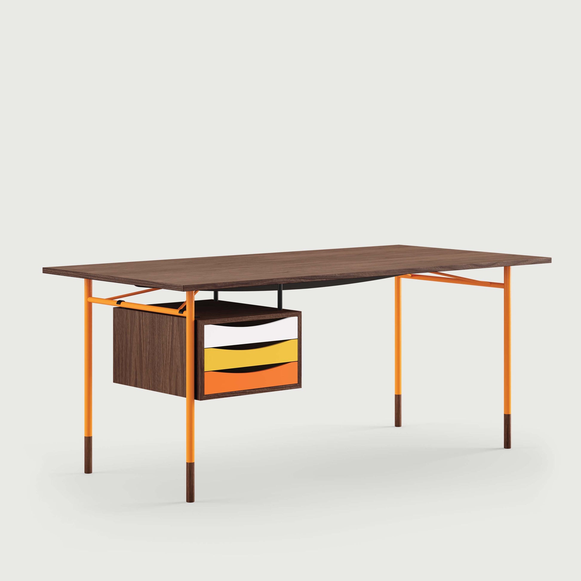 THE NYHAVN DESK W/ TRAY UNIT by House of Finn Juhl #Walnut/Orange / Warm Colours