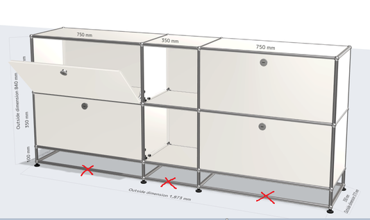 （カスタム）3x3モジュールサイドボード（上段4ドア） [W1850XD350XH(100+350+350)]