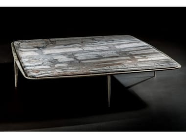 BIG BANG - Low square coffee table with metal frame and stone top by Henge