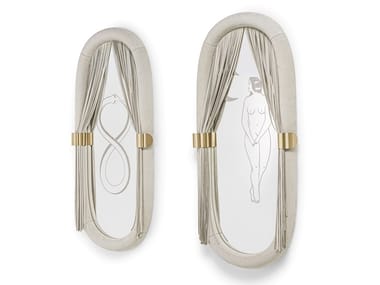 BLANCHE - Oval wall-mounted mirror with leather-covered frame by Visionnaire