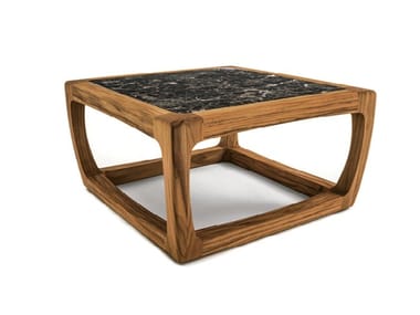 BUNGALOW - Square teak garden side table with marble top by Riva 1920