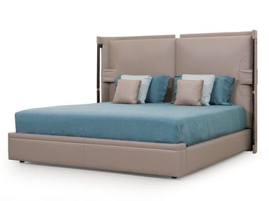 ECLIPSE - Leather double bed with upholstered headboard by Turri