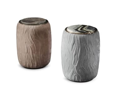 HALO - Round marble and leather coffee table by Longhi