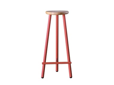 MILK - High steel and wood stool with footrest by Miniforms