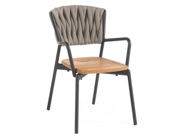 PIPER 221 - Polyester and teak garden chair with armrests by RODA