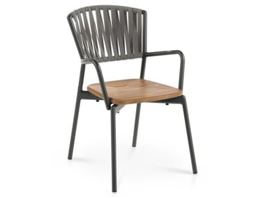 PIPER 121 - Polyester and teak garden chair with armrests by RODA