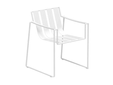 STRAPPY - Sled base fabric garden chair with armrests by Royal Botania