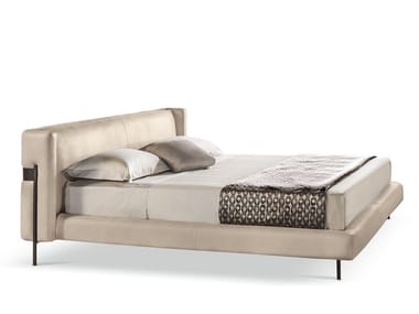 VALLEY - Leather double bed with upholstered headboard by Cantori