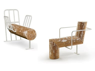 ANTI-COMFORT LEI & LUI - Seating element in solid Briccola wood with iron frame by Riva 1920