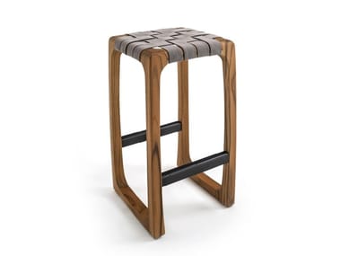 BUNGALOW - High teak garden stool with footrest and fabric seat by Riva 1920