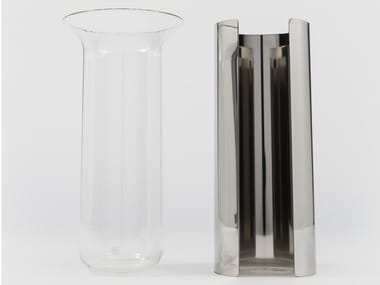 CAMICIA B - Glass and Stainless Steel vase by Danese Milano