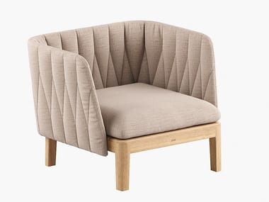 CALYPSO LOUNGE - Garden fabric an teak easy chair with armrests by Royal Botania