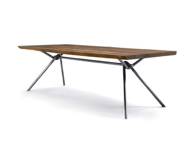 IRON LIGHT NATURAL SIDES - Rectangular table with solid wood top and iron base by Riva 1920